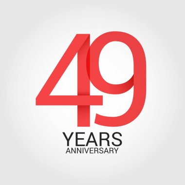 Logo şablonu renkli vektör çizim ile kırmızı sayı 49 ve beyaz arka plan üzerinde izole gri metin yıl yıldönümü