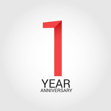Logo şablonu renkli vektör çizim 1 numaralı kırmızı ve beyaz arka plan üzerinde izole gri metin yıl yıldönümü