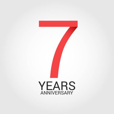 7 numaralı kırmızı ve beyaz arka plan üzerinde izole gri metin yıl yıldönümü ile logo şablonu renkli vektör çizim