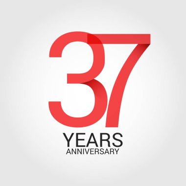 Logo şablonu renkli vektör çizim ile kırmızı sayı 37 ve beyaz arka plan üzerinde izole gri metin yıl yıldönümü