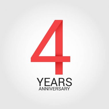4 numaralı kırmızı ve beyaz arka plan üzerinde izole gri metin yıl yıldönümü ile logo şablonu renkli vektör çizim