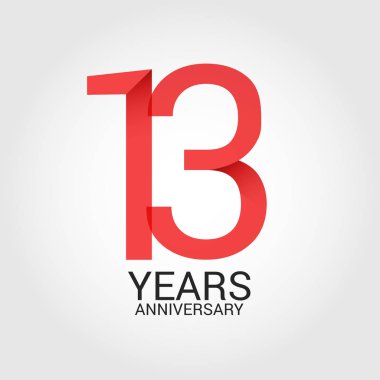 13 numara kırmızı ve beyaz arka plan üzerinde izole gri metin yıl yıldönümü ile logo şablonu renkli vektör çizim