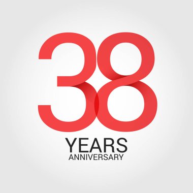 38 numara kırmızı ve beyaz arka plan üzerinde izole gri metin yıl yıldönümü ile logo şablonu renkli vektör çizim