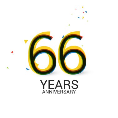 66 yıl yıldönümü katmanlı ve renkli kutlama logosu beyaz arka plan üzerinde izole