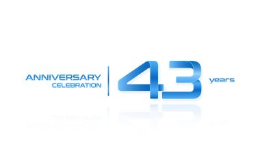 43 yıl yıldönümü kutlama mavi logo şablonu, beyaz arka plan üzerinde izole vektör çizim