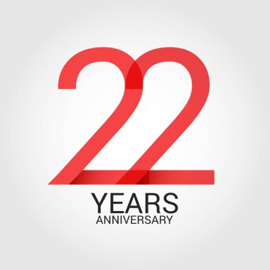 22 numaralı kırmızı ve beyaz arka plan üzerinde izole gri metin yıl yıldönümü ile logo şablonu renkli vektör çizim