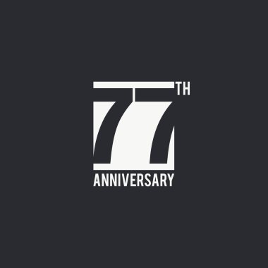 77 yıl yıldönümü kutlama basit logo tasarım. Sayı siluet siyah arka plan, vektör çizim üzerinde beyaz kutu içinde. 