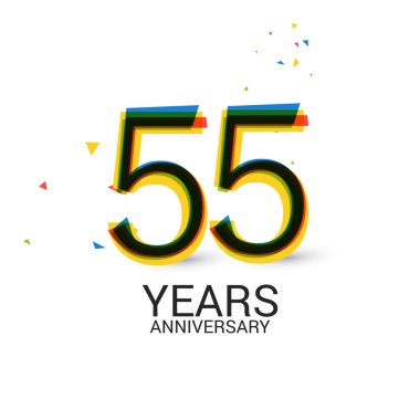 55 yıl yıldönümü katmanlı ve renkli kutlama logosu beyaz arka plan üzerinde izole