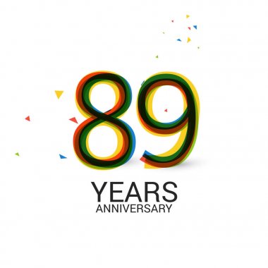 89 yıl yıldönümü katmanlı ve renkli kutlama logosu beyaz arka plan üzerinde izole