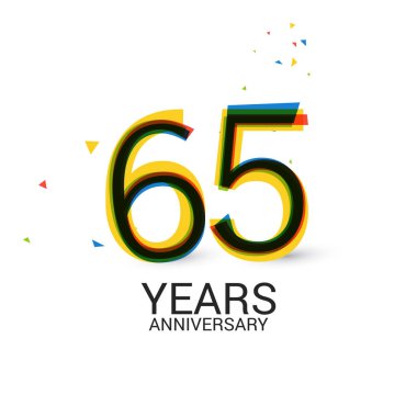 65 yıl yıldönümü katmanlı ve renkli kutlama logosu beyaz arka plan üzerinde izole