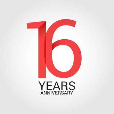 Logo şablonu renkli vektör çizim 16 numara kırmızı ve beyaz arka plan üzerinde izole gri metin yıl yıldönümü