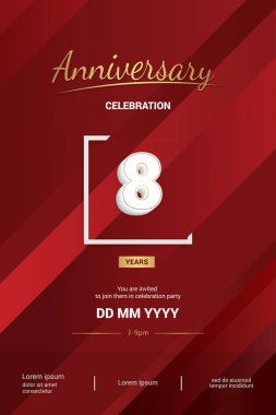 8 yıl yıldönümü logo vektör çizim kırmızı zemin üzerine 3d beyaz numarasıyla