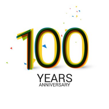 100 yıl yıldönümü katmanlı ve renkli kutlama logosu beyaz arka plan üzerinde izole
