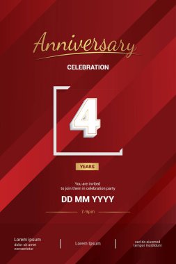 4 yıl yıldönümü logo vektör çizim kırmızı zemin üzerine 3d beyaz numarasıyla