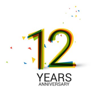 12 yıl yıldönümü katmanlı ve renkli kutlama logosu beyaz arka plan üzerinde izole