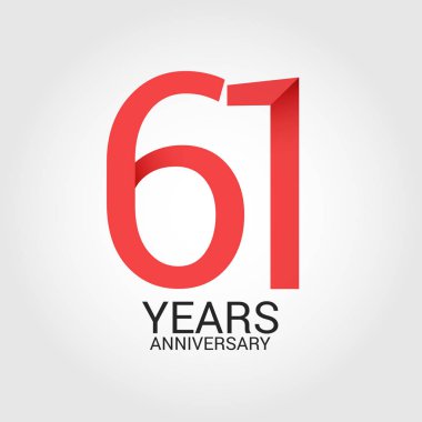 Logo şablonu renkli vektör çizim ile kırmızı sayı 61 ve beyaz arka plan üzerinde izole gri metin yıl yıldönümü