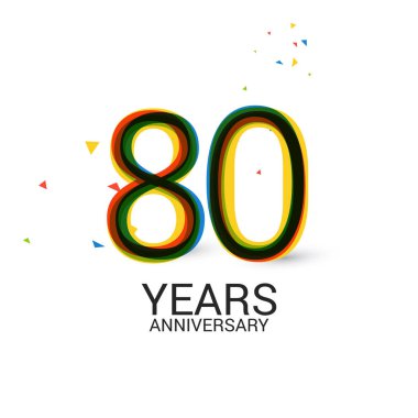 80 yıl yıldönümü katmanlı ve renkli kutlama logosu beyaz arka plan üzerinde izole