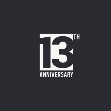 13 yıl yıldönümü kutlama basit logo tasarım. Sayı siluet siyah arka plan, vektör çizim üzerinde beyaz kutu içinde. 