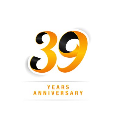 39 yaş beyaz arka plan üzerinde siyah ve sarı yıldönümü kutlama Logo izole
