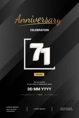 71 yıl yıldönümü logo vektör çizim siyah arka plan üzerine 3d beyaz numarasıyla