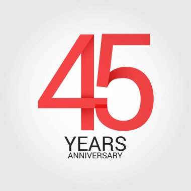 Colorful vector illustration of logo template with red number 45 and grey text years anniversary isolated on white background clipart