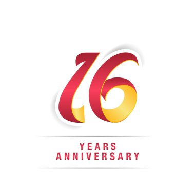 16 yaşındaki beyaz zemin üzerine kırmızı ve sarı yıldönümü kutlama Logo izole