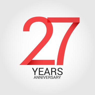 Logo şablonu renkli vektör çizim 27 numaralı kırmızı ve beyaz arka plan üzerinde izole gri metin yıl yıldönümü