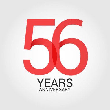 Logo şablonu renkli vektör çizim 56 numara kırmızı ve beyaz arka plan üzerinde izole gri metin yıl yıldönümü