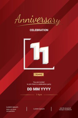 11 yıl yıldönümü logo vektör çizim kırmızı zemin üzerine 3d beyaz numarasıyla