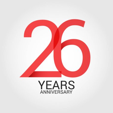 26 numaralı kırmızı ve beyaz arka plan üzerinde izole gri metin yıl yıldönümü ile logo şablonu renkli vektör çizim