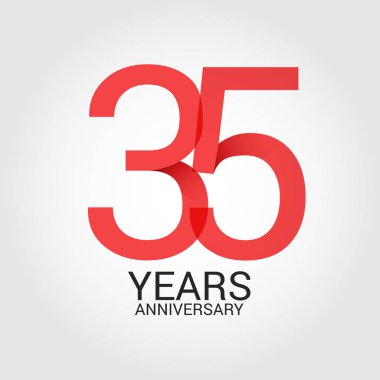 Logo şablonu renkli vektör çizim 35 numaralı kırmızı ve beyaz arka plan üzerinde izole gri metin yıl yıldönümü