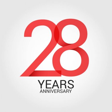 28 numara kırmızı ve beyaz arka plan üzerinde izole gri metin yıl yıldönümü ile logo şablonu renkli vektör çizim