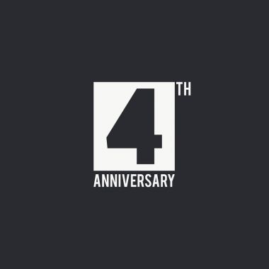 4 yıl yıldönümü kutlama basit logo tasarım. Sayı siluet siyah arka plan, vektör çizim üzerinde beyaz kutu içinde. 