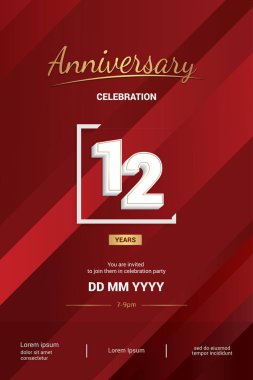 12 yıl yıldönümü logo vektör çizim kırmızı zemin üzerine 3d beyaz numarasıyla