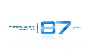 87 yıl yıldönümü kutlama mavi logo şablonu, beyaz arka plan üzerinde izole vektör çizim