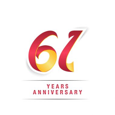 61 yaş beyaz zemin üzerine kırmızı ve sarı yıldönümü kutlama Logo izole