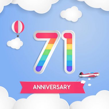 71 yıldönümü kutlama logolu gökkuşağı renkli, sanat tasarım stili kağıt kullanma 