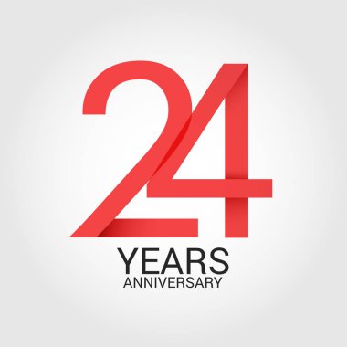24 numara kırmızı ve beyaz arka plan üzerinde izole gri metin yıl yıldönümü ile logo şablonu renkli vektör çizim
