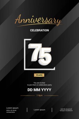 75 yıl yıldönümü logo vektör çizim siyah arka plan üzerine 3d beyaz numarasıyla