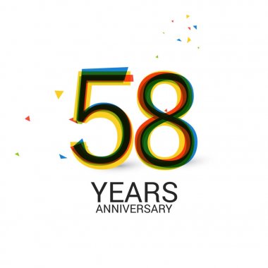 58 yıl yıldönümü katmanlı ve renkli kutlama logosu beyaz arka plan üzerinde izole