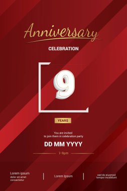 9 yıl yıldönümü logo vektör çizim arka plan üzerinde 3d beyaz numarasıyla