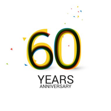 60 yıl yıldönümü katmanlı ve renkli kutlama logosu beyaz arka plan üzerinde izole