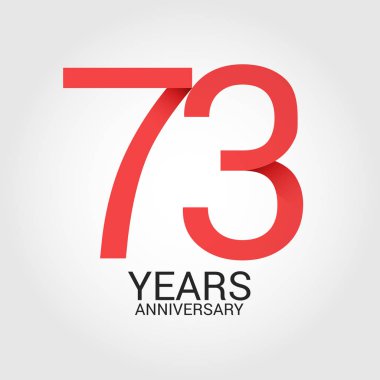 Logo şablonu renkli vektör çizim ile kırmızı sayı 73 ve beyaz arka plan üzerinde izole gri metin yıl yıldönümü