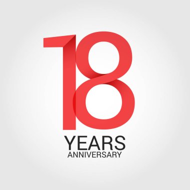 Logo şablonu renkli vektör çizim 18 numaralı kırmızı ve beyaz arka plan üzerinde izole gri metin yıl yıldönümü