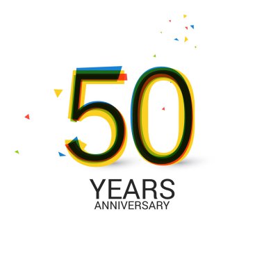 50 yıl yıldönümü katmanlı ve renkli kutlama logosu beyaz arka plan üzerinde izole