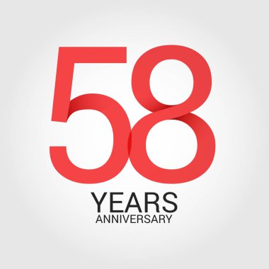 Logo şablonu renkli vektör çizim ile kırmızı sayı 58 ve beyaz arka plan üzerinde izole gri metin yıl yıldönümü