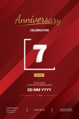 7 yıl yıldönümü logo vektör çizim kırmızı zemin üzerine 3d beyaz numarasıyla