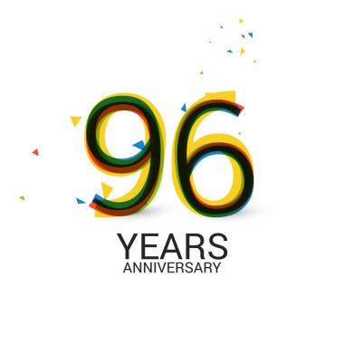 Katmanlı ve renkli 96 yıl yıldönümü kutlama logosu beyaz arka plan üzerinde izole