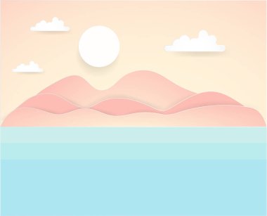 Gökyüzü ve güneş, kağıt sanat ve el sanatları Stil kullanma ile manzara renkli vektör çizim
