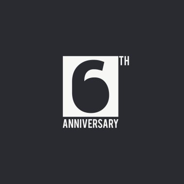 6 yıl yıldönümü kutlama basit logo tasarım. Sayı siluet siyah arka plan, vektör çizim üzerinde beyaz kutu içinde. 